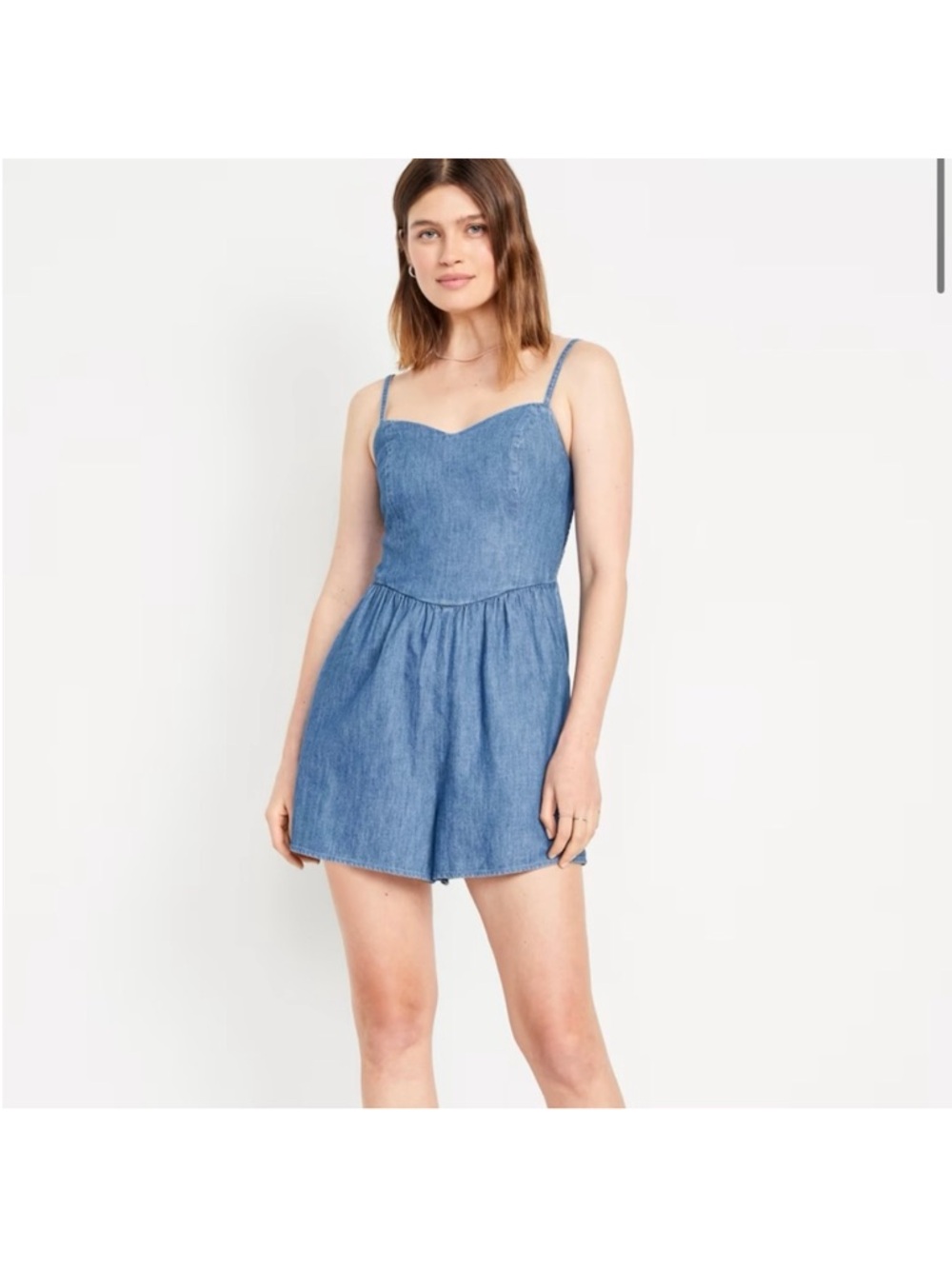Old Navy Blue Denim and black Smocked Strap Romper size large
